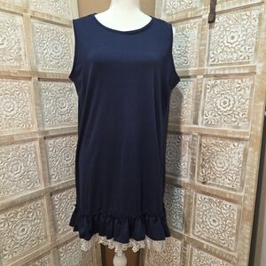 Sleeveless Navy Dress with Ruffle Hem